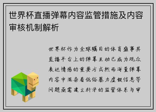 世界杯直播弹幕内容监管措施及内容审核机制解析